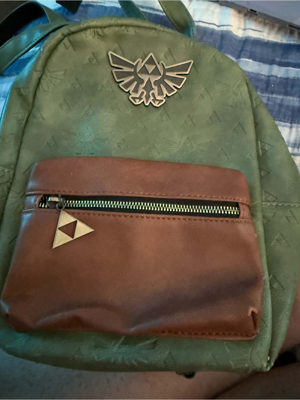 Green and Brown Men's Backpack with Triforce Emblem